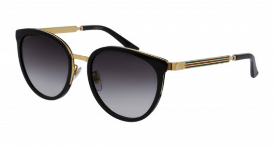 Gucci GG0077SK Sunglasses, 001 - BLACK with GOLD temples and GREY lenses