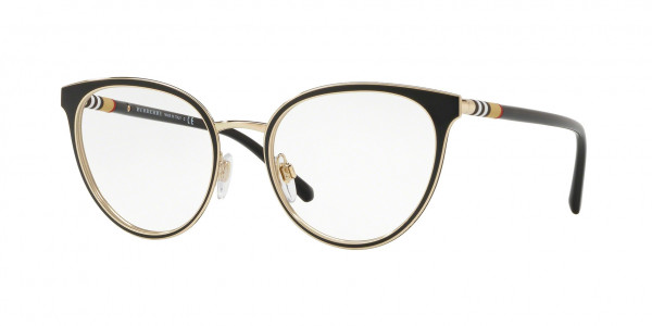 Burberry BE1324 Eyeglasses, 1262 BLACK/LIGHT GOLD (BLACK)