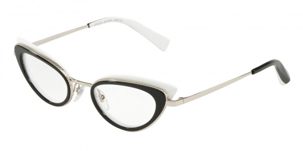 Alain Mikli A02029 PAVEE Eyeglasses, 002 BLACK WHITE & SILVER (BLACK)