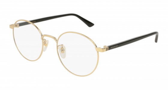 Gucci GG0297OK Eyeglasses, 001 - GOLD with BLACK temples and TRANSPARENT lenses