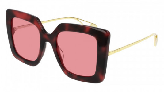 Gucci GG0435S Sunglasses, 005 - HAVANA with GOLD temples and PINK lenses
