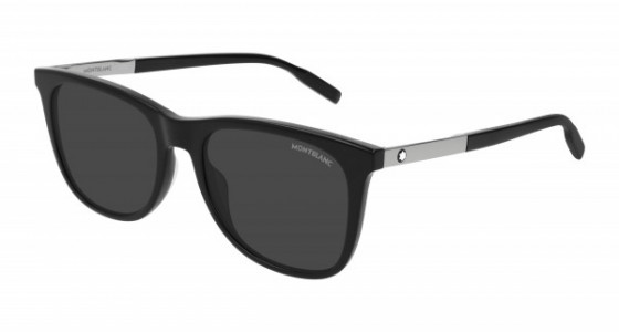 Montblanc MB0017S Sunglasses, 010 - BLACK with SILVER temples and GREY polarized lenses