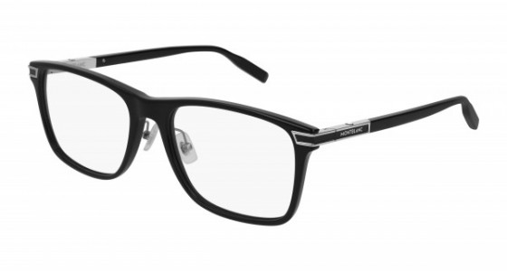 Montblanc MB0042O Eyeglasses, 005 - BLACK with SILVER temples and TRANSPARENT lenses