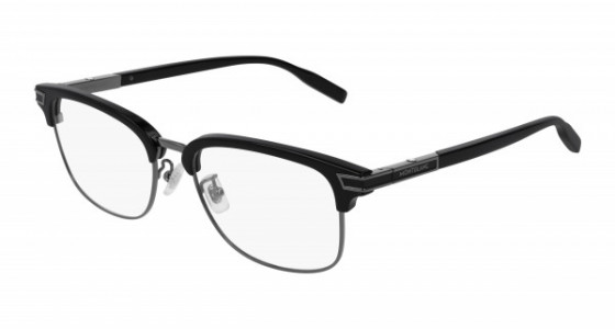 Montblanc MB0043O Eyeglasses, 005 - BLACK with SILVER temples and TRANSPARENT lenses