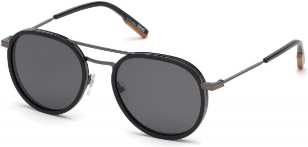 Ermenegildo Zegna EZ0127 Sunglasses, 01D - Shiny Dark Ruthenium, Shiny Black / Polarized Smoke