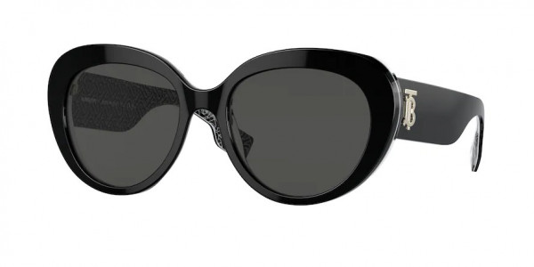 Burberry BE4298 ROSE Sunglasses, 397787 ROSE BLACK/PRINT TB/CRYSTAL DA (BLACK)