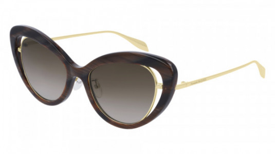 Alexander McQueen AM0223S Sunglasses, 003 - BROWN with GOLD temples and BROWN lenses
