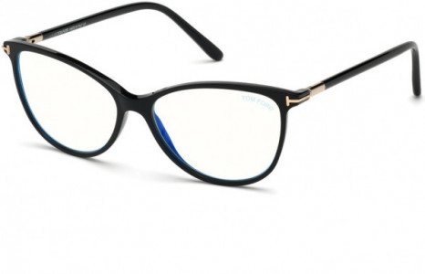 Tom Ford FT5616-F-B Eyeglasses, 052 - Shiny Classic Dk. Havana W. Shiny Rose Gold Details/ Blue Block Lenses