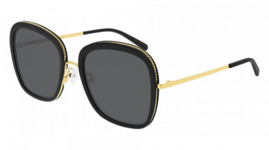 Stella McCartney SC0206S Sunglasses, 001 - BLACK with GOLD temples and SMOKE lenses