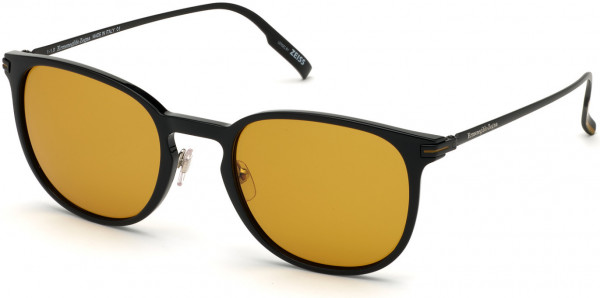 Ermenegildo Zegna EZ0136 Sunglasses, 01E - Shiny Black, Semi-Shiny Black & Shiny Gunmetal, Vicuna / Vicuna Tinted