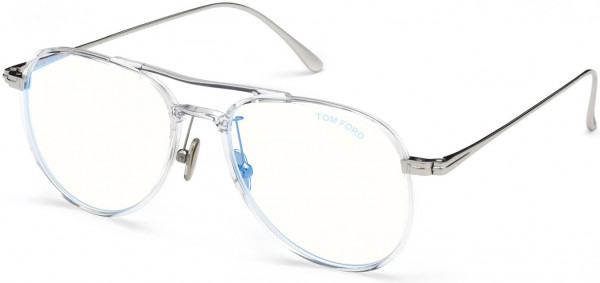 Tom Ford FT5666-B Eyeglasses, 026 - Shiny Crystal W. Shiny Rhodium/ Blue Block Lenses