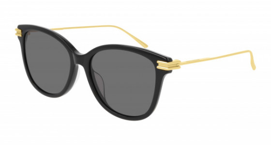 Bottega Veneta BV1048SA Sunglasses, 001 - BLACK with GOLD temples and GREY lenses