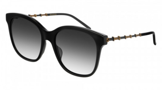 Gucci GG0654S Sunglasses, 001 - BLACK with GOLD temples and GREY lenses