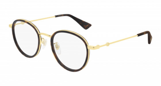 Gucci GG0608OK Eyeglasses, 003 - HAVANA with GOLD temples and TRANSPARENT lenses