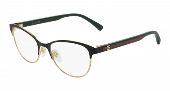 Gucci GG0718O Eyeglasses, 001 - BLACK with GREEN temples and TRANSPARENT lenses