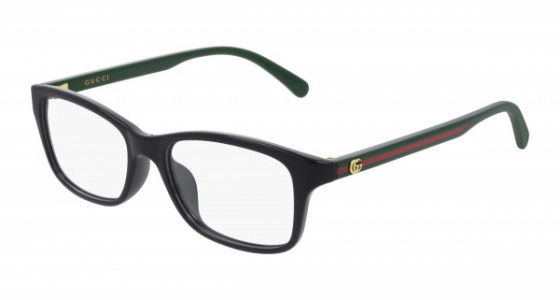 Gucci GG0720OA Eyeglasses, 002 - BLACK with GREEN temples and TRANSPARENT lenses