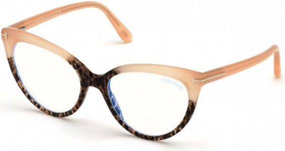 Tom Ford FT5674-B Eyeglasses, 055 - Shiny Coral To Pink Leopard/ Blue Block Lenses
