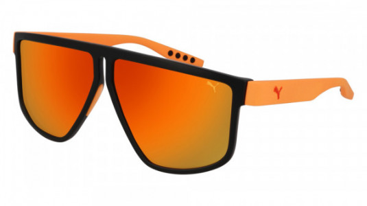 Puma PU0286S Sunglasses, 004 - BLACK with ORANGE temples and RED lenses