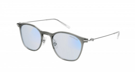 Montblanc MB0098S Sunglasses, 009 - GREY with SILVER temples and LIGHT BLUE lenses