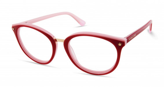 Victoria's Secret VS5017 Eyeglasses, 069 - Dark Red On Pink W/ Gold Bridge And Gold Star On End Pieces