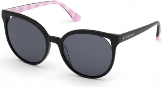 Victoria's Secret VS0034 Sunglasses, 01A - Black W/ Grey Lens, Striped Interior