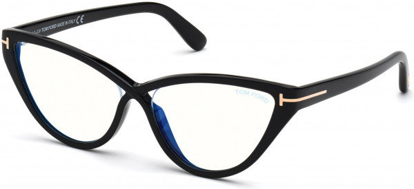 Tom Ford FT5729-B Eyeglasses, 001 - Shiny Black / Blue Block Lenses (Ss20 Adv)
