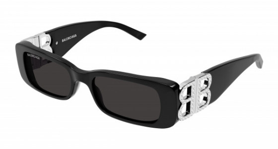 Balenciaga BB0096S Sunglasses, 017 - BLACK with SILVER temples and GREY lenses