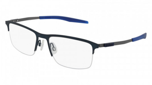 Puma PU0302O Eyeglasses, 002 - BLUE with GUNMETAL temples and TRANSPARENT lenses