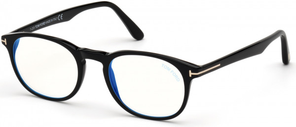 Tom Ford FT5680-B Eyeglasses, 001 - Shiny Black / Blue Block Lenses