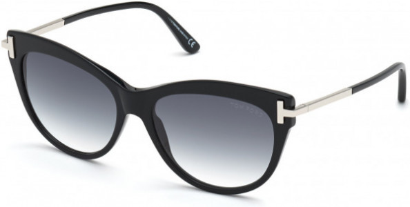 Tom Ford FT0821 Kira Sunglasses, 01B - Shiny Black W. Shiny Palladium Temples / Smoke Lenses