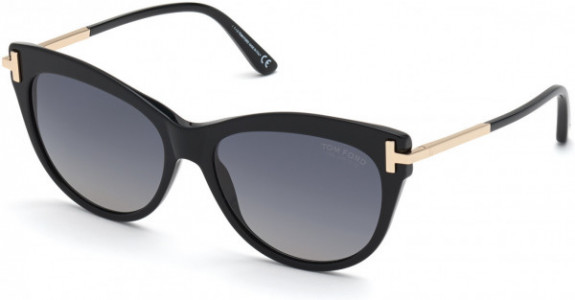 Tom Ford FT0821 Kira Sunglasses, 01D - Shiny Black W. Rose Gold Temples / Polarized Gradient Smoke Lenses