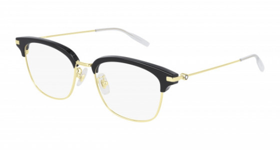 Montblanc MB0141OK Eyeglasses, 002 - BLACK with GOLD temples and TRANSPARENT lenses