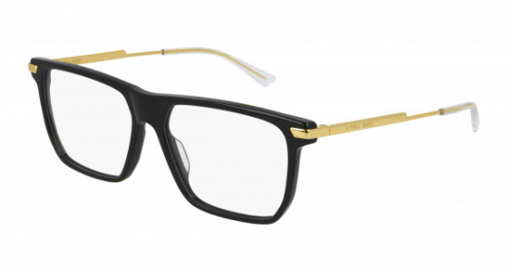 Bottega Veneta BV1071O Eyeglasses, 001 - BLACK with GOLD temples and TRANSPARENT lenses