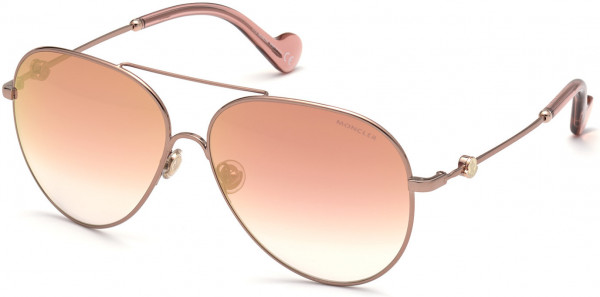 Moncler ML0168 Sunglasses, 34T - Shiny Rose Bronze, Transparent Pink / Gradient Bordeaux Mirror Lenses
