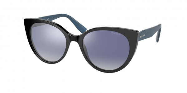 Miu Miu MU 04XS Sunglasses, 1AB3A0 BLACK GREY GRAD BLUE MIRROR SI (BLACK)