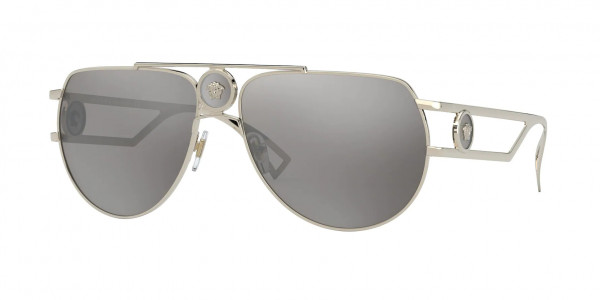 Versace VE2225 Sunglasses, 12526G PALE GOLD LIGHT GREY MIRROR SI (GOLD)
