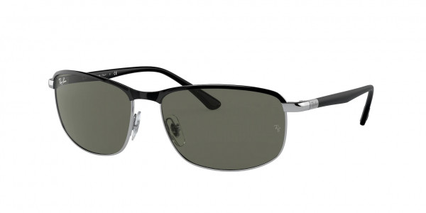 Ray-Ban RB3671 Sunglasses, 9144B1 BLACK ON SILVER DARK GREY (BLACK)