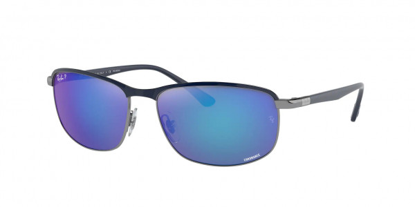 Ray-Ban RB3671CH Sunglasses, 92044L BLUE ON GUNMETAL POLAR GREY MI (BLUE)