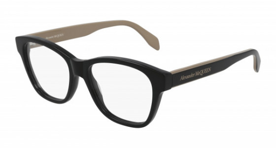 Alexander McQueen AM0306O Eyeglasses, 004 - BLACK with TRANSPARENT lenses