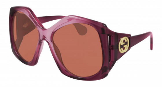 Gucci GG0875S Sunglasses, 003 - BURGUNDY with ORANGE lenses