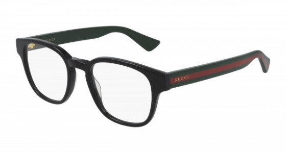 Gucci GG0927O Eyeglasses, 001 - BLACK with GREEN temples and TRANSPARENT lenses