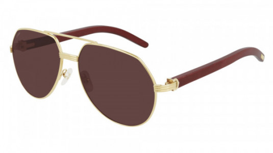 Cartier CT0272S Sunglasses, 004 - GOLD with BURGUNDY temples and VIOLET polarized lenses
