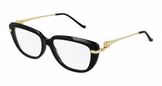Cartier CT0282O Eyeglasses, 001 - BLACK with GOLD temples and TRANSPARENT lenses