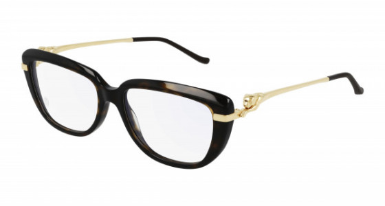 Cartier CT0282O Eyeglasses, 002 - HAVANA with GOLD temples and TRANSPARENT lenses