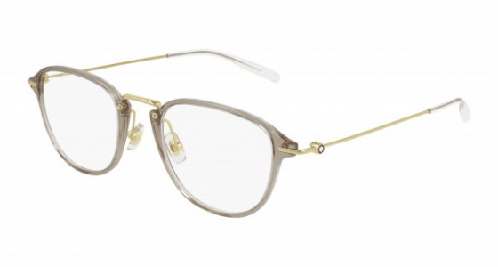 Montblanc MB0155O Eyeglasses, 003 - BEIGE with GOLD temples and TRANSPARENT lenses