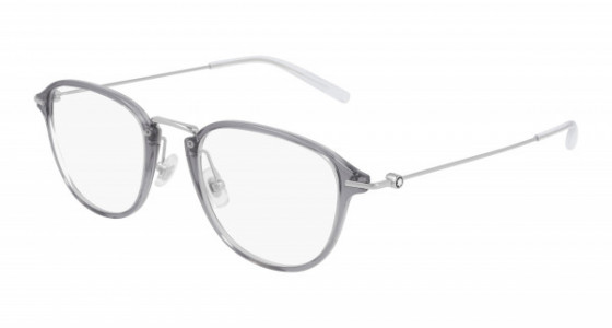 Montblanc MB0155O Eyeglasses, 004 - GREY with SILVER temples and TRANSPARENT lenses
