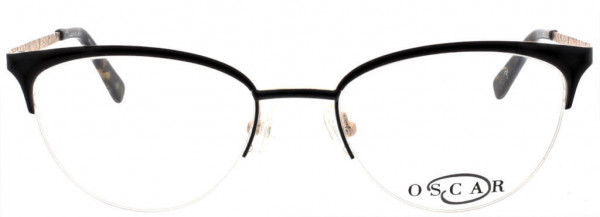 O by Oscar de la Renta OSL475 Eyeglasses, 001 Semi Matte Black Bridge and Front/Shiny Gold Back of Frame