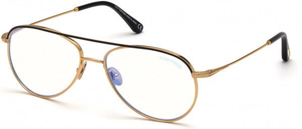 Tom Ford FT5693-B Eyeglasses, 030 - Shiny Deep Gold Titanium, Shiny Black, 