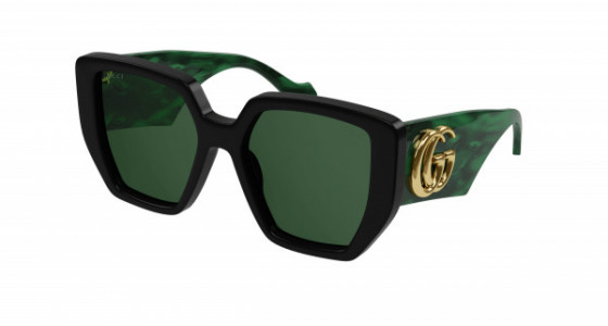 Gucci GG0956S Sunglasses, 001 - BLACK with GREEN temples and GREEN lenses