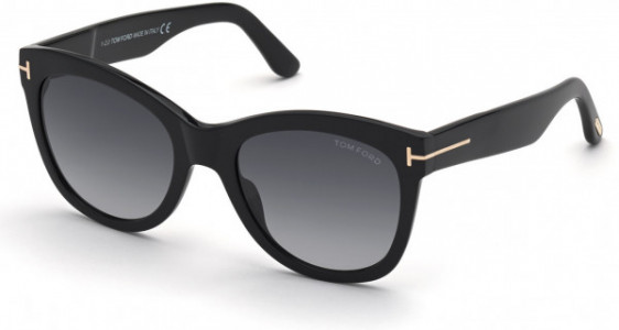 Tom Ford FT0870 Wallace Sunglasses, 01B - Shiny Black / Gradient Smoke Lenses